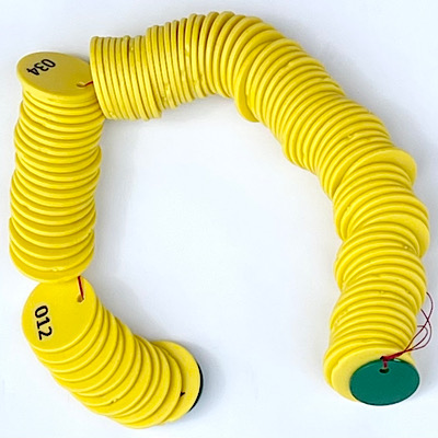 PLASTIC Disc Tags 1.5" Yellow Numbered 1-100